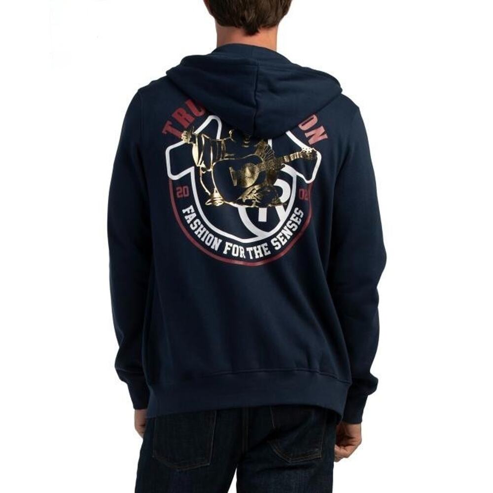 True Religion HS Dome Zip Hoodie Dress Blue Full Zip Sweatshirt Men's Large NWT